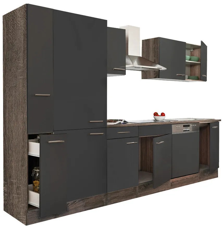 Mobilă de bucătărie Yorki 310, corp stejar Yorki, față antracit satinat, cu dulap cu raft