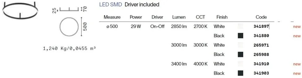 Lustra LED design geometric Oracle slim pl d050 round 4000k on-off alba