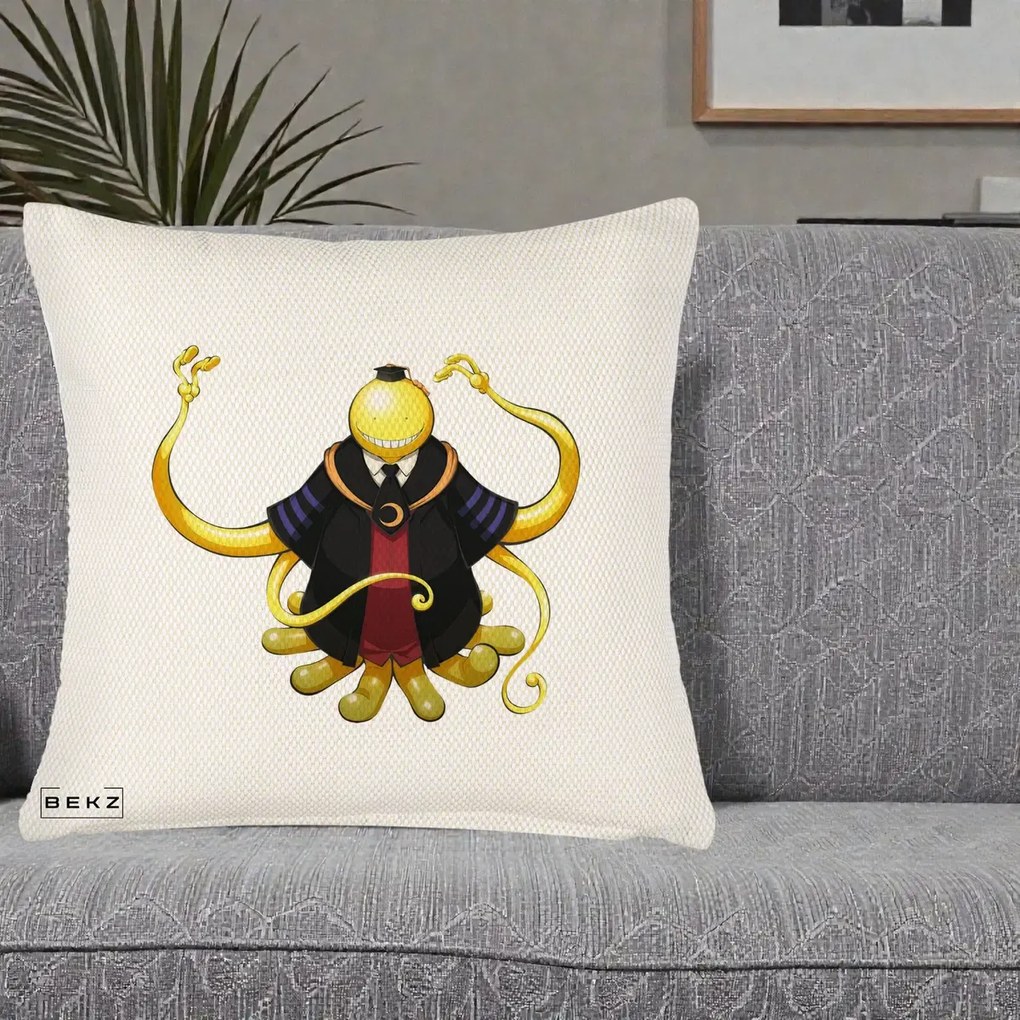 Perna Personalizata Assassination Classroom Koro-sensei, 40x40 cm, Crem Reliefat, Husa Detasabila, Perna Inclusa, BEKZ®