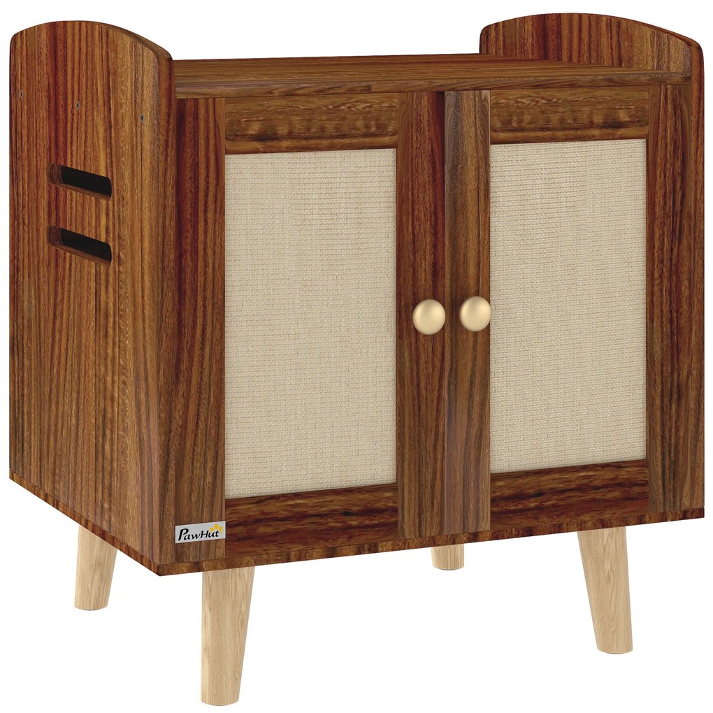 PawHut Mobilier nisip pentru pisici masă auxiliară cu uși cu covorașe din sisal pentru salon dormitor 55x43x59,6 cm Măsliniu | Aosom Romania