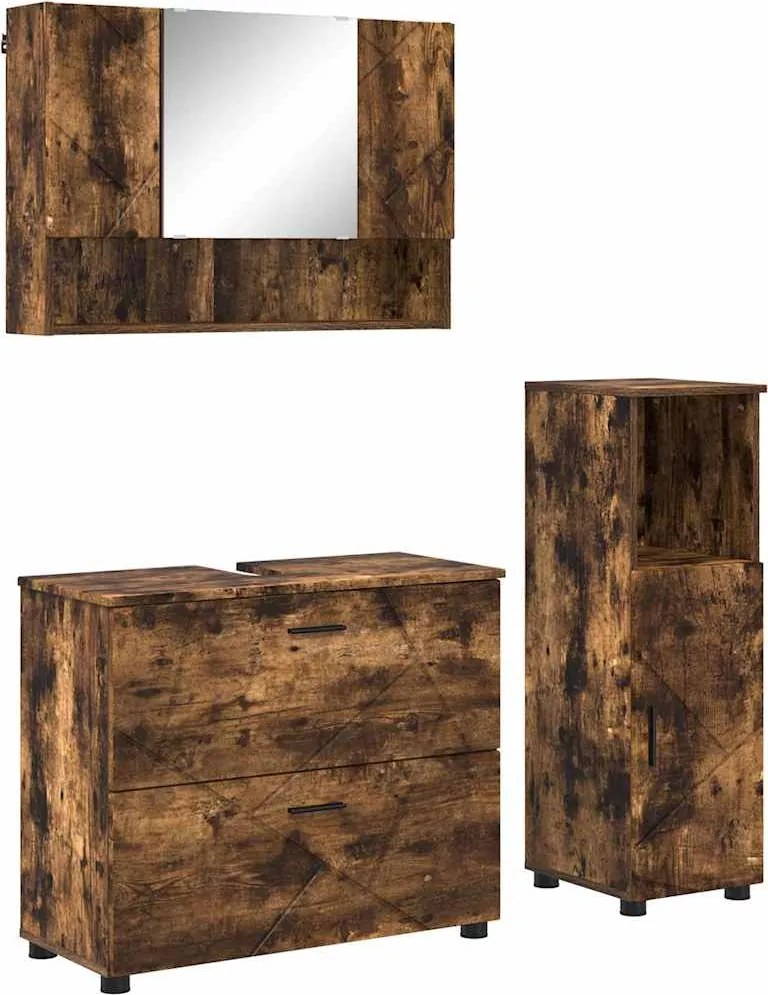 vidaXL Set de mobilier pentru baie cu sertar 3 pcs Stejar fumuriu