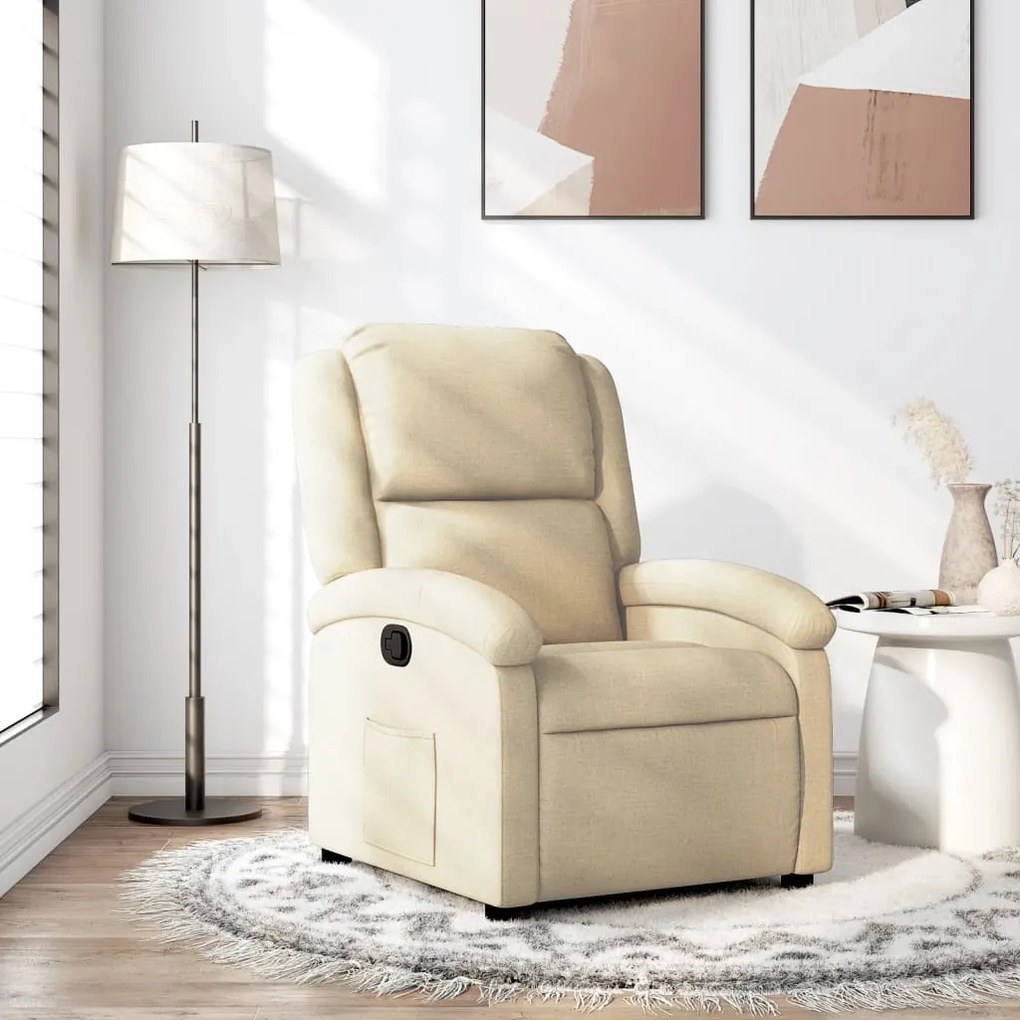 vidaXL Fotoliu rabatabil, crem, material textil