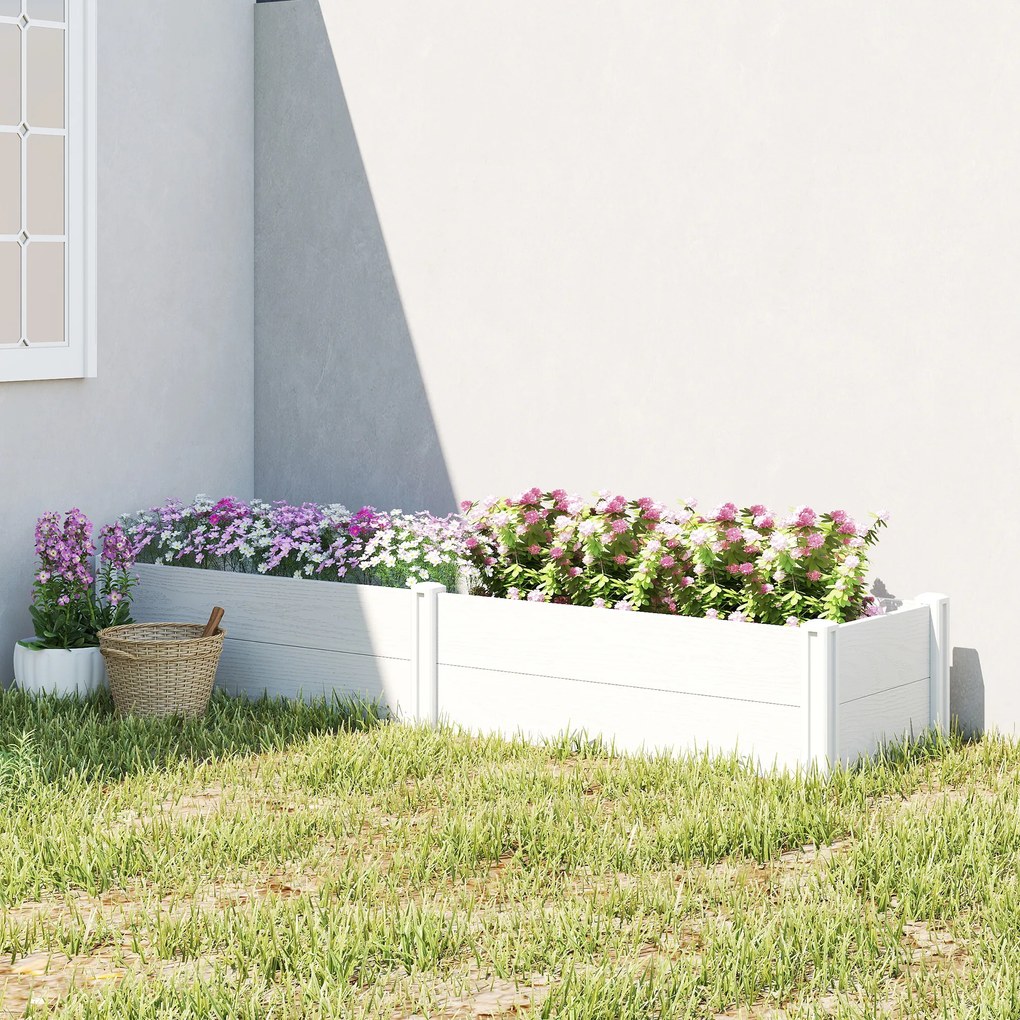 Outsunny Pat înălțat din plastic, modular, plantator cu montaj DIY, solariu 197 x 54 x 33 cm Alb | Aosom Romania