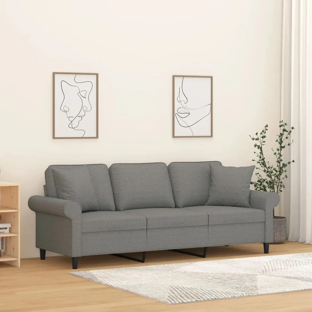 3153250 vidaXL Canapea cu 3 locuri cu perne&pernuțe gri închis 180 cm textil