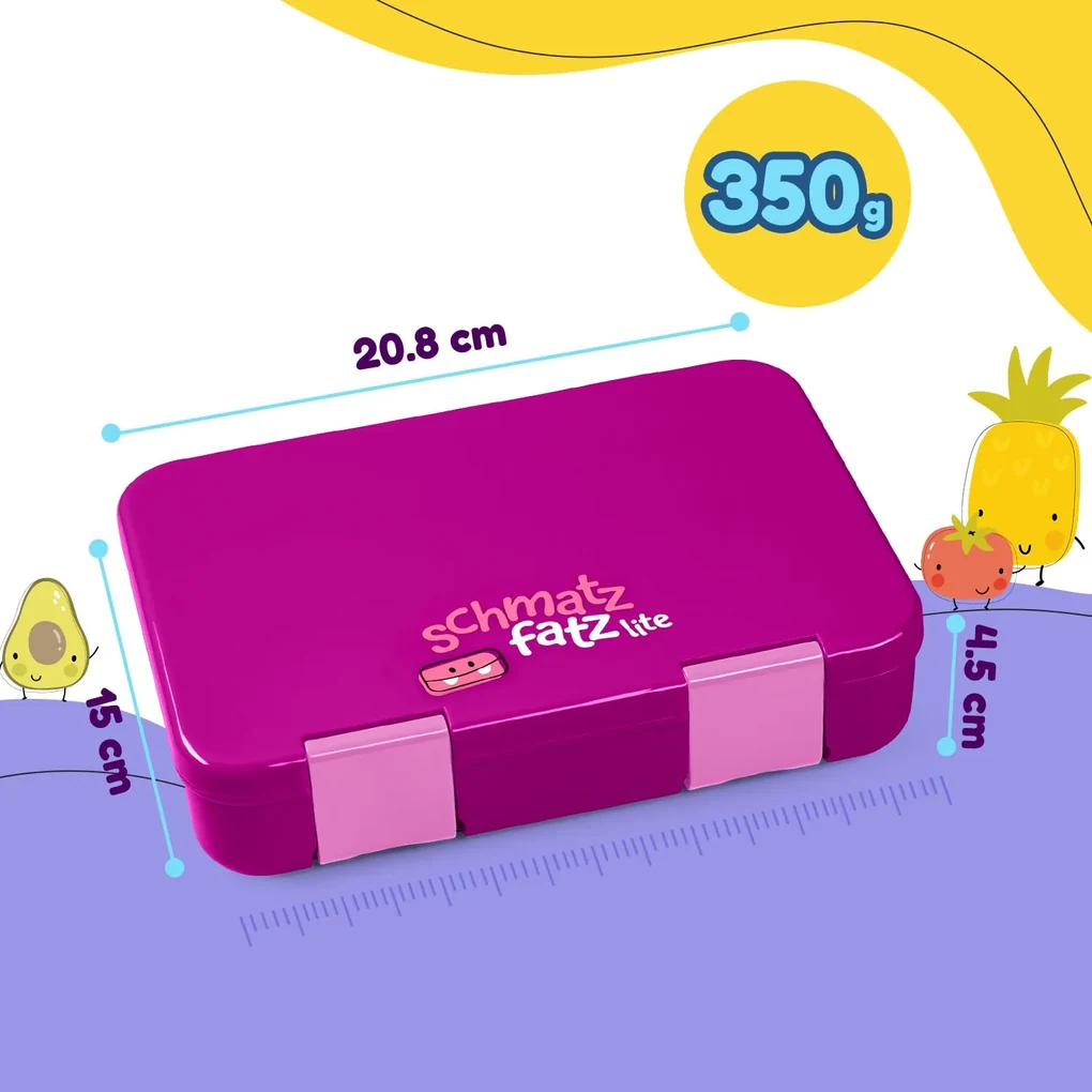 schmatzfatz by Lite, caserolă pentru gustări, 6 compartimente, 20,8 × 4,5 × 15 cm (L x Î x l), fără BPA, Tritan extra ușor