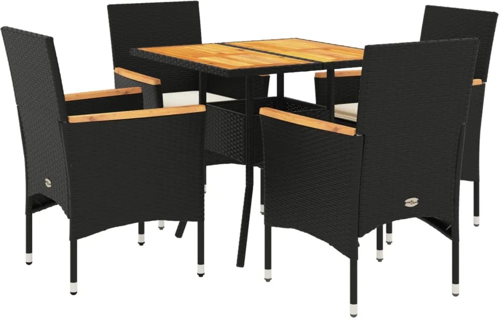 vidaXL Set mobilier grădină perne 5 piese negru poliratan/lemn acacia