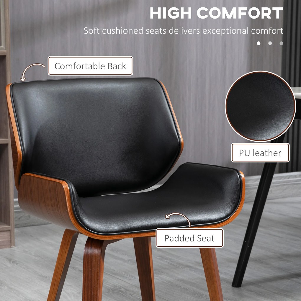 HOMCOM Set de 2 Scaune de Sufragerie Stil Vintage Îmbunătățite în Lemn și Piele Sintetică PU, Negru și Lemn | Aosom Romania