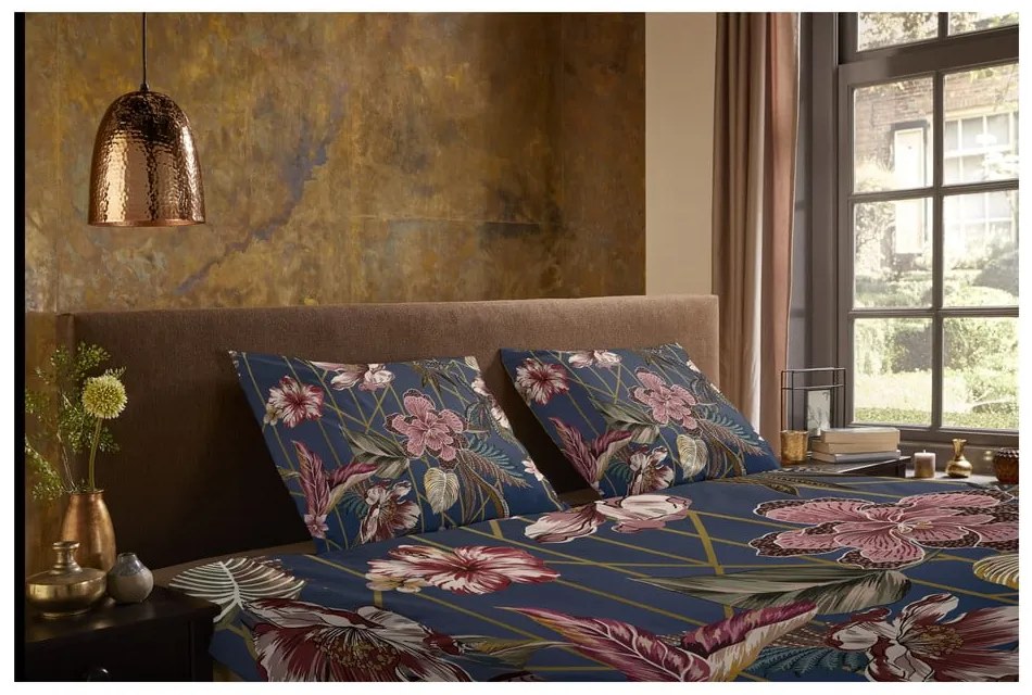 Lenjerie de pat albastru-închis din microfibră pentru pat dublu, extinsă 200x220 cm Jos – Good Morning