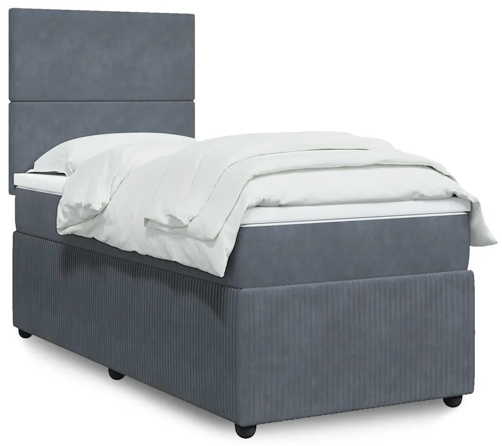 vidaXL Pat box spring cu saltea, gri închis, 80x200 cm, catifea