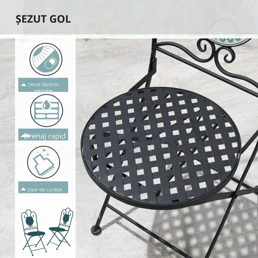 Set de Gradina Outsunny cu Mozaic de 3 Piese, din Metal, Verde | Aosom Romania