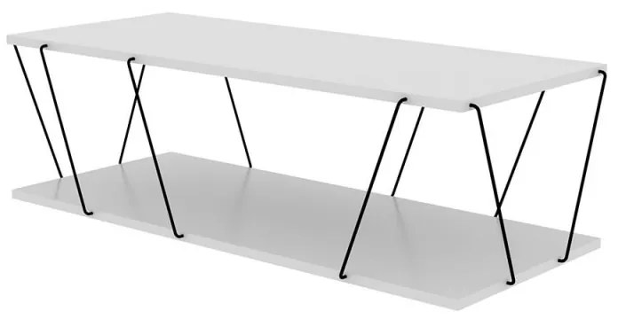 Resigilat: Masuta de cafea Kalune Design 854KLN2812, 120x50 cm, 2 nivele, Acoperire melaminata / metal, Alb / negru