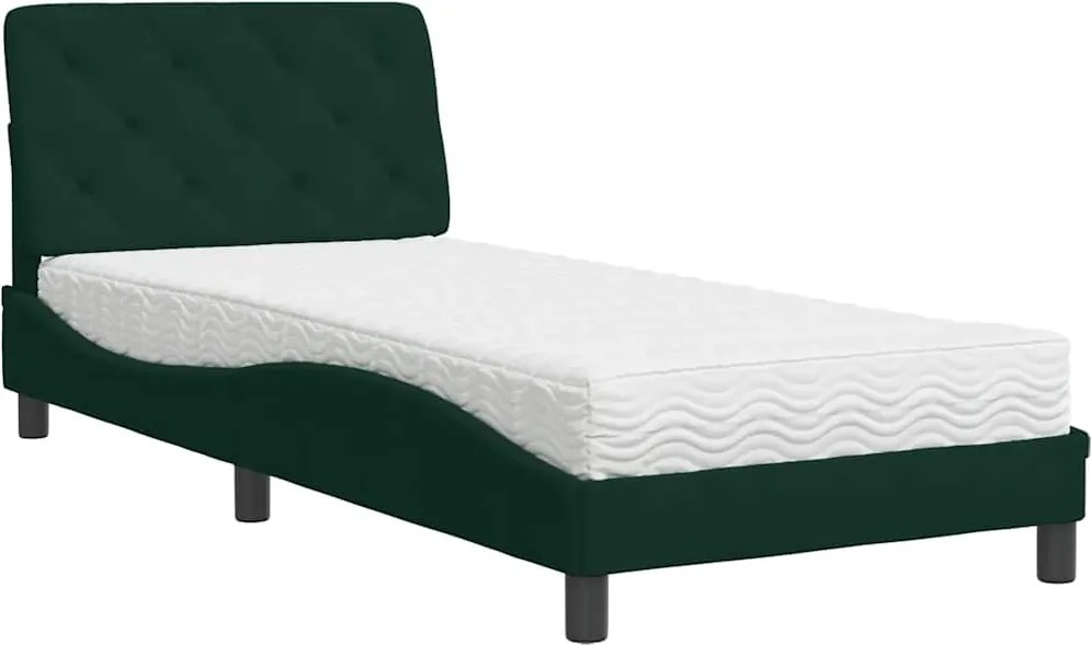 vidaXL Pat cu saltea, verde închis, 90x190 cm, catifea