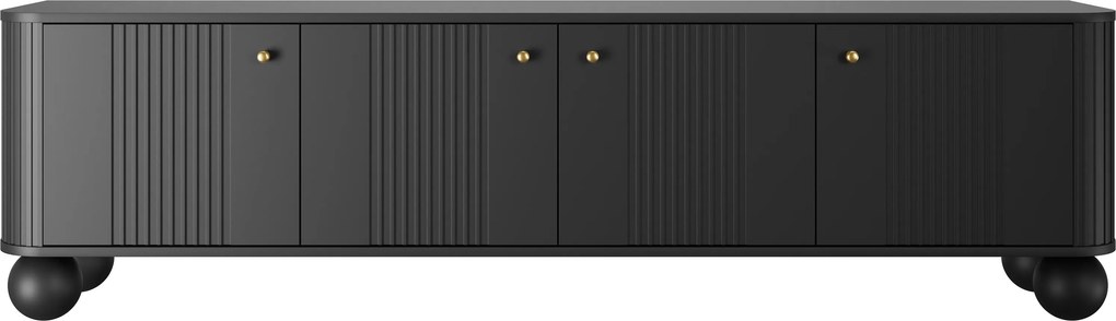 Comodă TV Vesper 4D 187 cm - negru / mânere aurii / picioare sferice