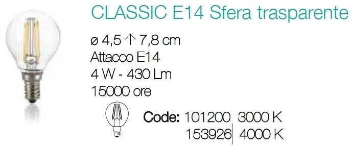 Bec LED E14 4W SFERA TRASPARENTE 4000K 153926
