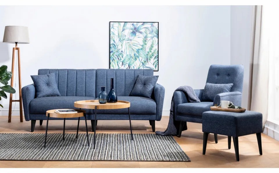 Set Canapea Extensibilă si Fotoliu Aqua - S, Albastru