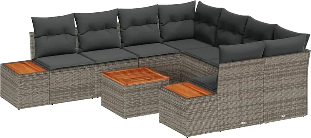 vidaXL Set de canapele pentru grădină cu pernă 9 pcs Gri Rattan poli