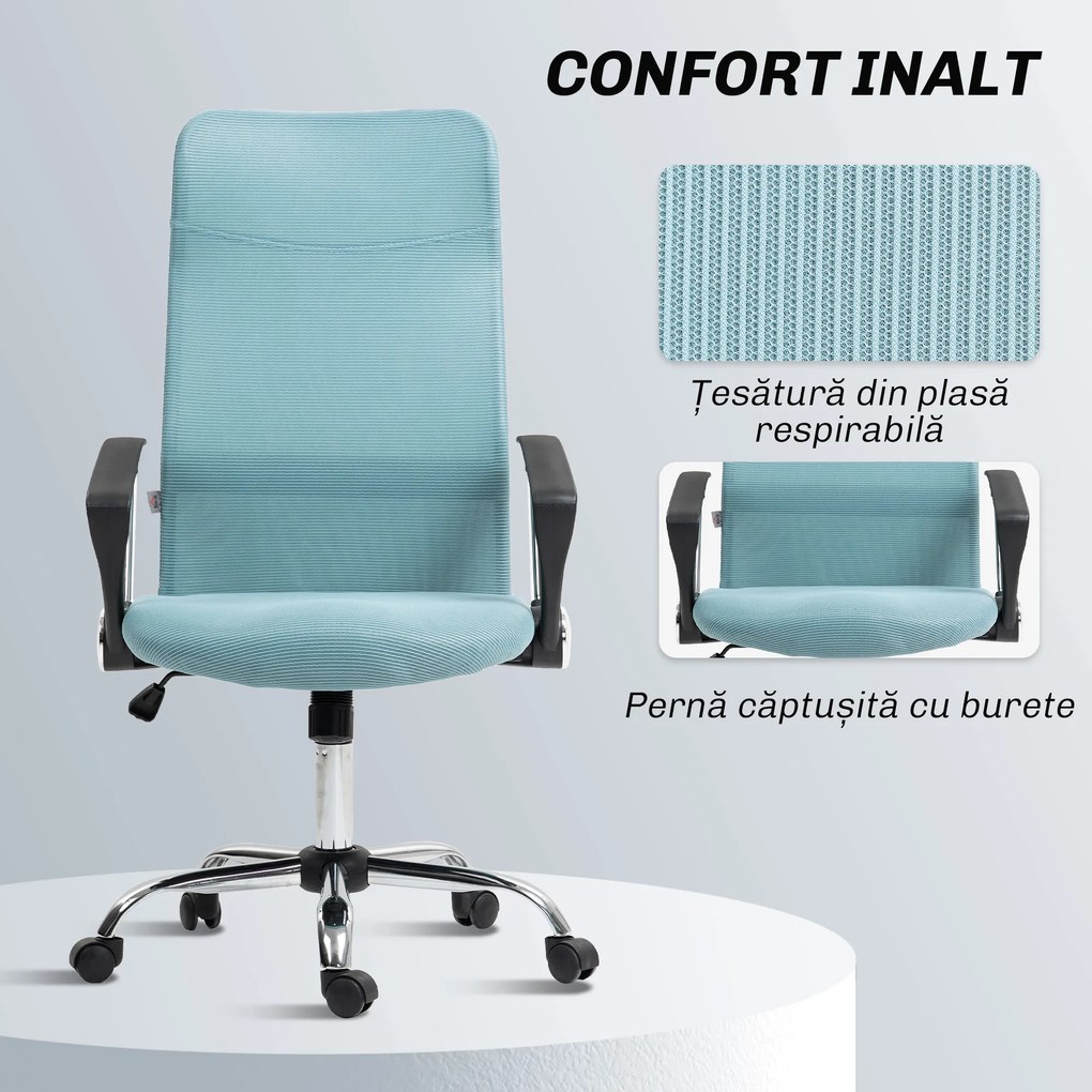 HOMCOM Scaun de Birou Ergonomic cu Înălțime Reglabilă și Spătar din Plasă, Verde | Aosom Romania