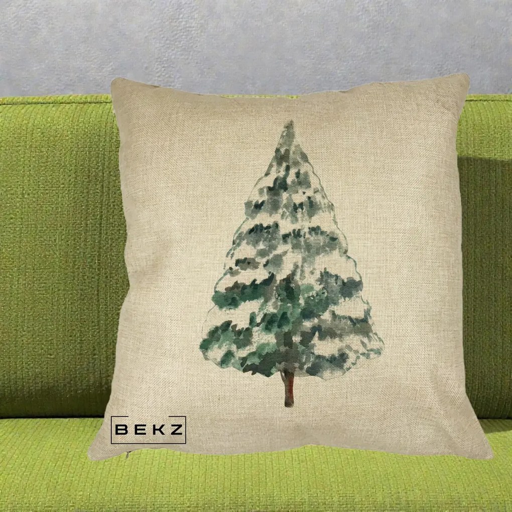 Perna Decorativa cu tematica de Craciun, Brad 2, 40x40 cm, Crem, Husa Detasabila, Perna Inclusa, BEKZ®
