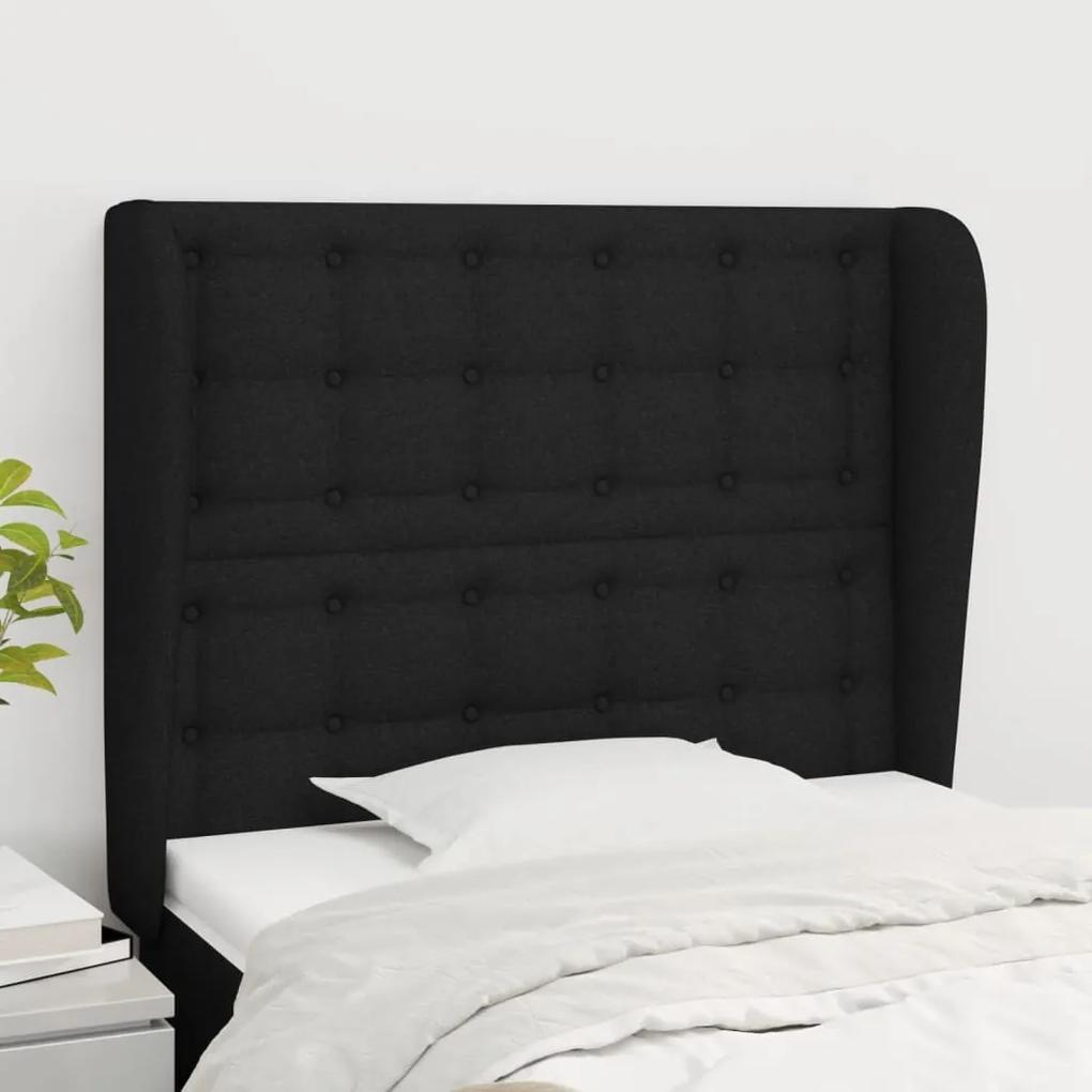 3118366 vidaXL Tăblie de pat cu aripioare, negru, 83x23x118/128 cm, textil