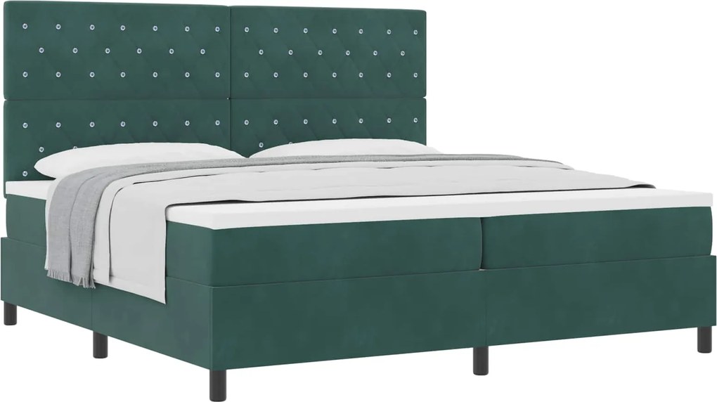 vidaXL Pat cu arcuri cu saltea Verde închis 200 x 200 cm Catifea