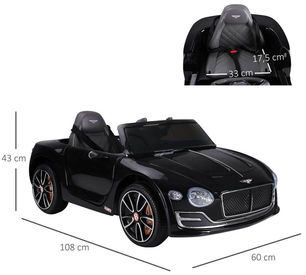 HOMCOM Mașină Electrică pentru Copii cu 2 Portiere, Bentley, Conducere manuală sau cu Telecomandă 108x60x43 cm, Negru