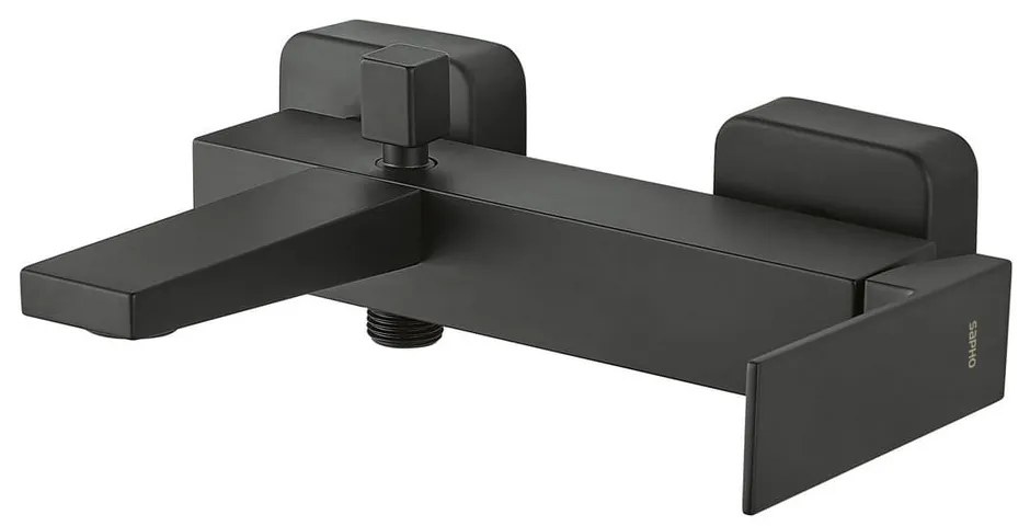 Baterie negru-mat pentru cadă cu montare pe perete (2 ieșiri) Latus – Sapho