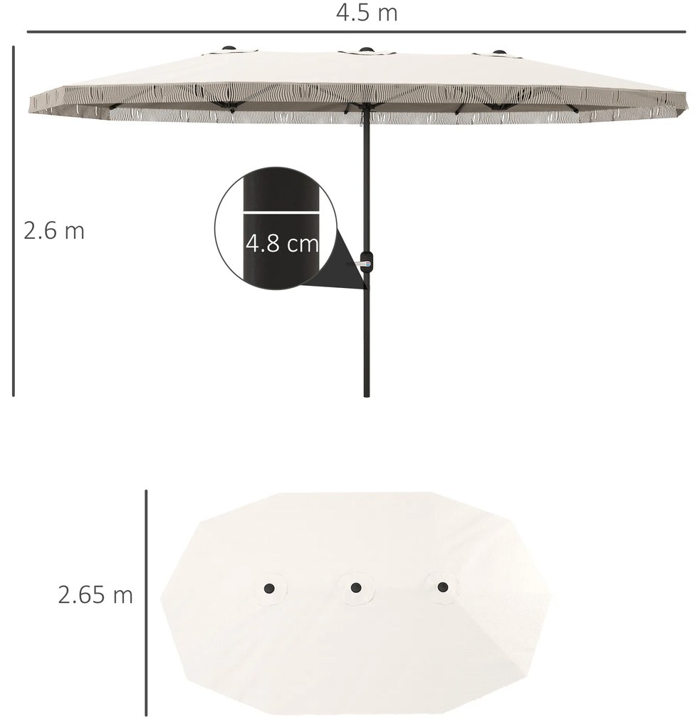 Outsunny Umbrelă de Grădină cu Două Fețe și Mâner cu Manivelă Ușor de Utilizat, 450x265x260 cm, Alb Crem | Aosom Romania