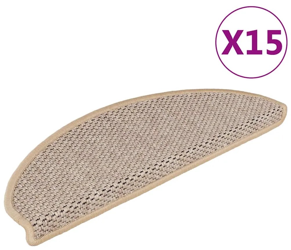 vidaXL Covorașe scări autoadezive 15 buc. bej deschis 65x21x4cm sisal