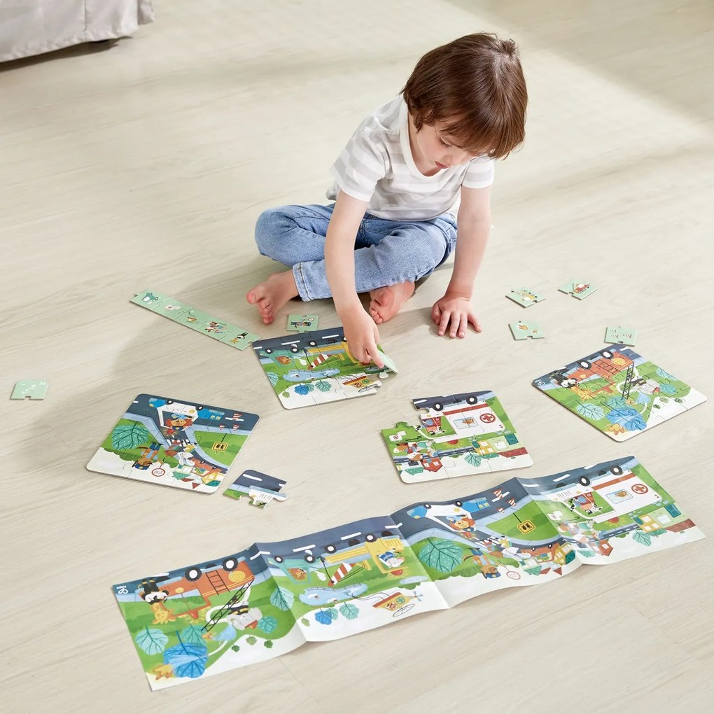 Puzzle pentru copii Vehicule de salvare (4 in 1) si joc storytelling