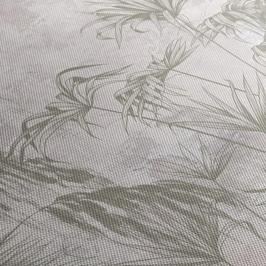 Tablou - Plante tropicale pe perete gri (120x50 cm)