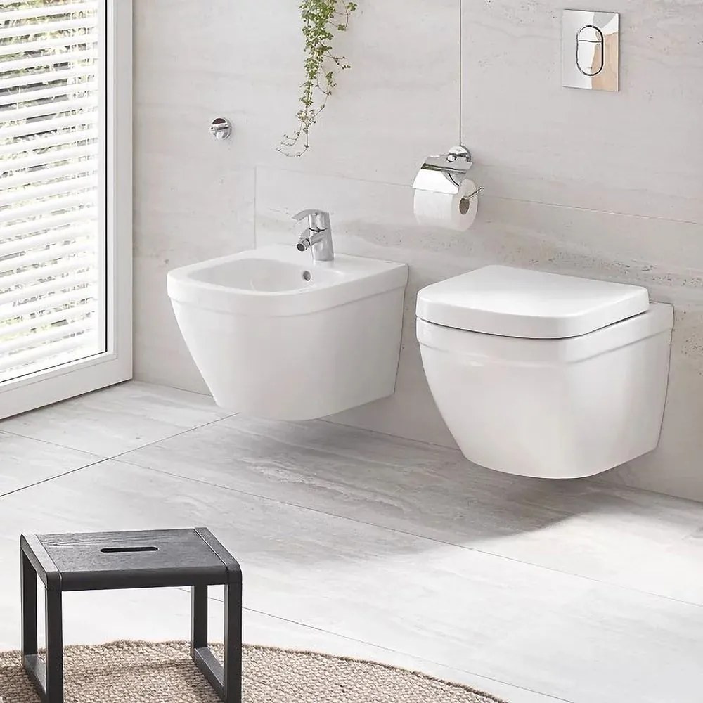 Set vas wc suspendat cu capac softclose si bideu Grohe Euro Ceramic Rimless Triple Vortex