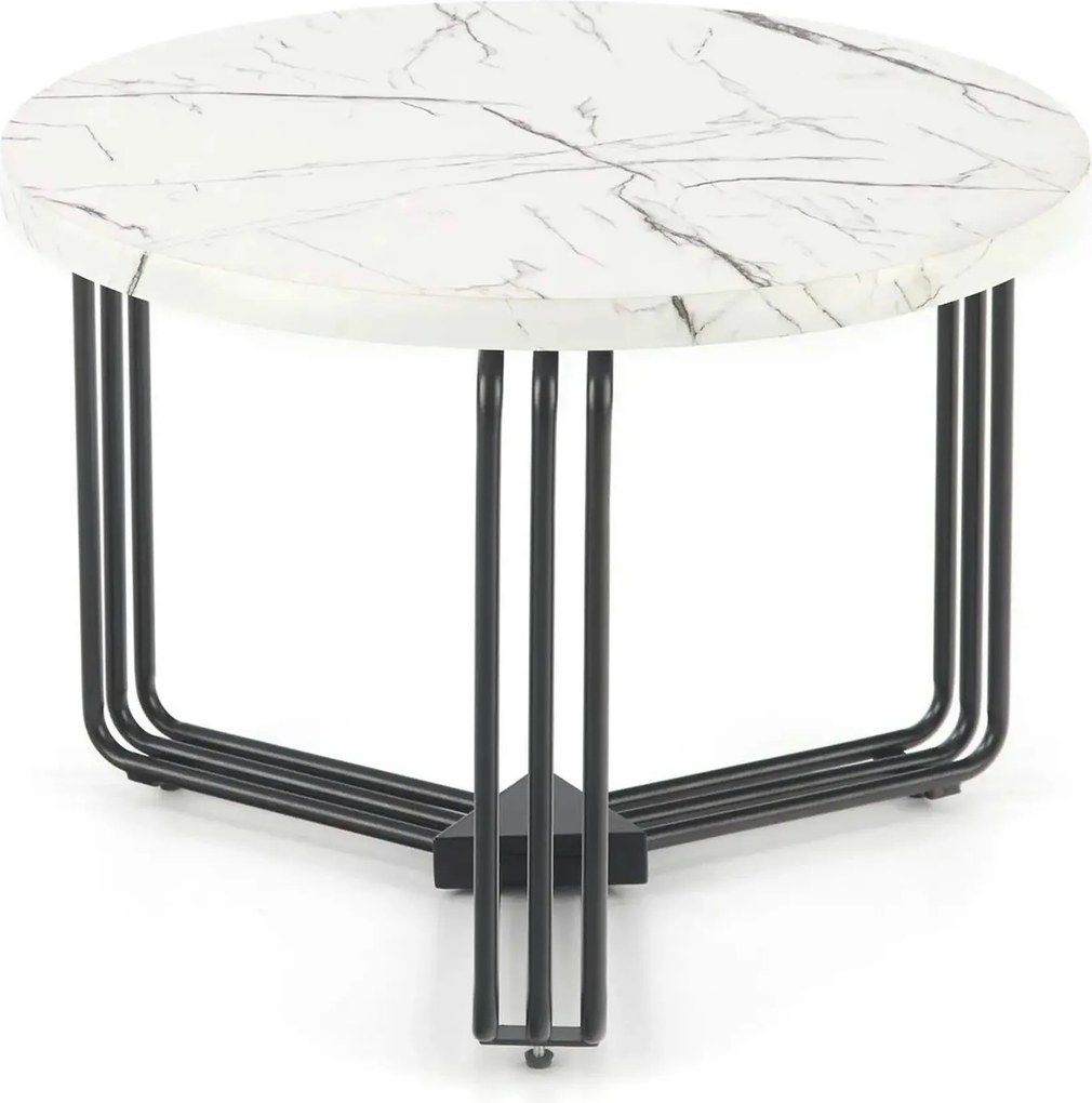 Masuta cafea ANTICA M, alb cu efect de marmura/negru, 55x55x41 cm