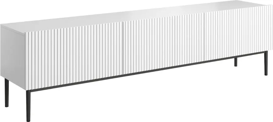 Comodă TV Nicole 200 cm cu picioare metalice și sertar - alb mat / picioare negre