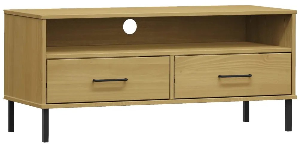 351024 vidaXL Comodă TV cu picioare metalice „OSLO”, maro, lemn masiv pin