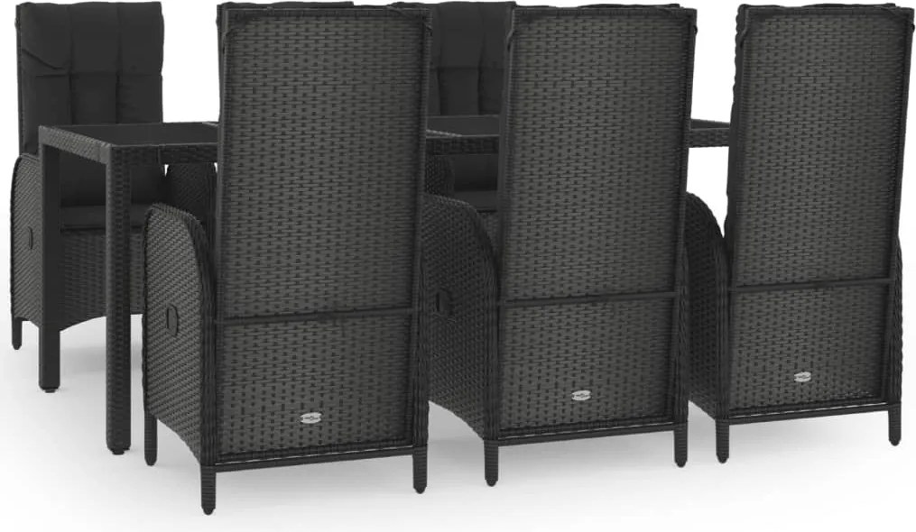 vidaXL Set mobilier de grădină cu perne, 7 piese, negru/gri, poliratan