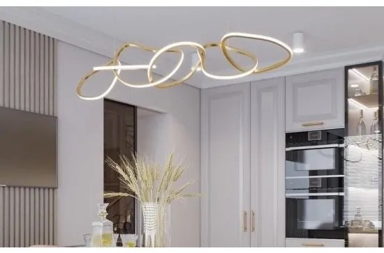 Lustra Pendul LED Cu Telecomandă, 3 Tipuri De Lumină, Înălțime Reglabilă, 119W, Gold