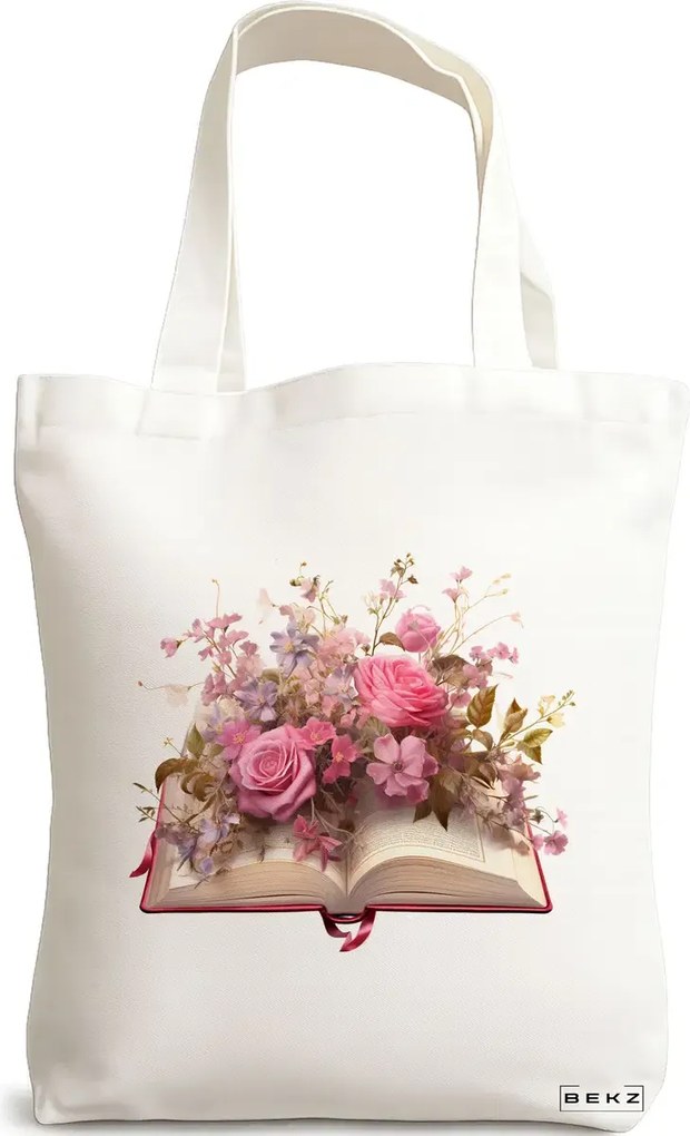 Sacosa de Panza pentru Cumparaturi, Geanta Tote, model Books 11 38 x 34.5 cm, Alba, BEKZ®