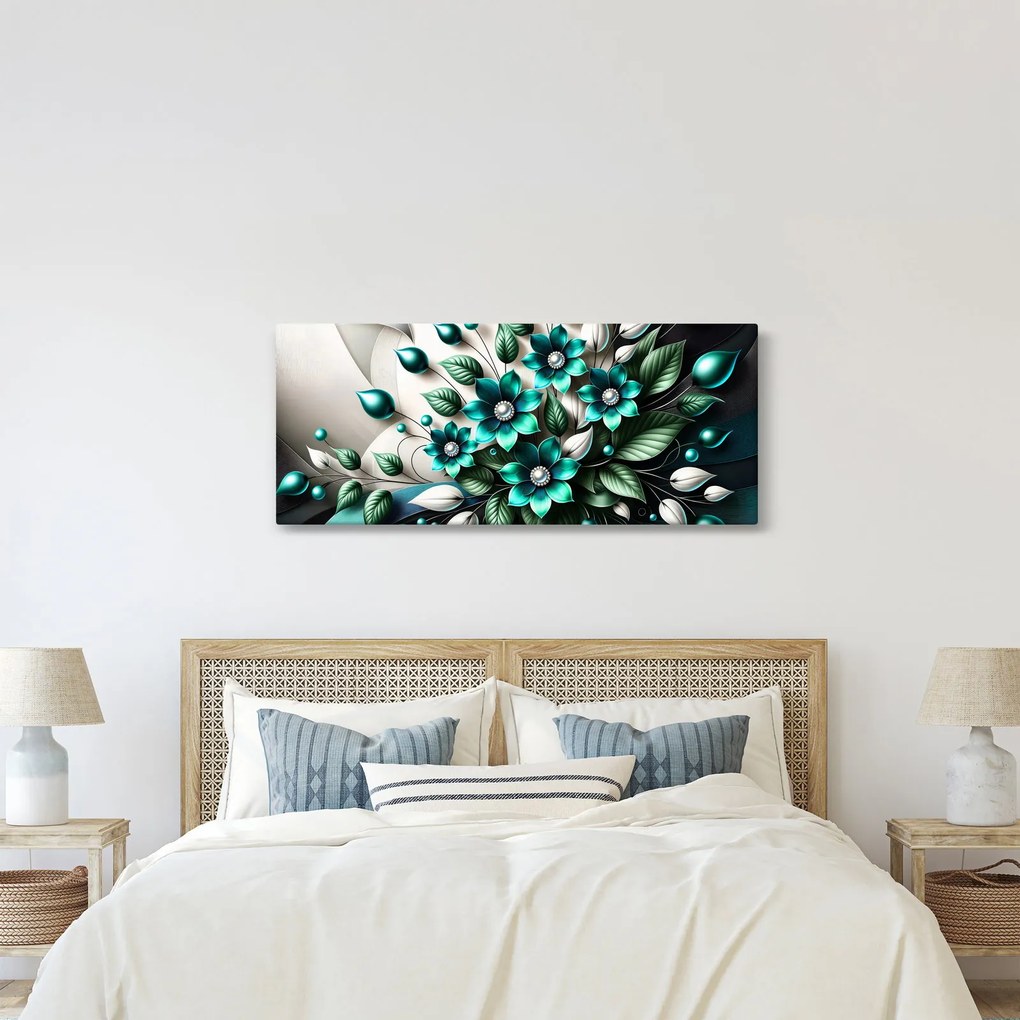 Tablou - Flori turcoaz 3D (120x50 cm)