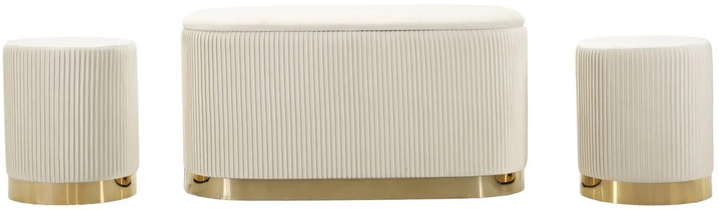 Mauro Ferretti Banca Cu Depozitare Și Taburet Shopy Crem Set 3 Bucăți Cm 80X37X42-29X33 | Aosom Romania