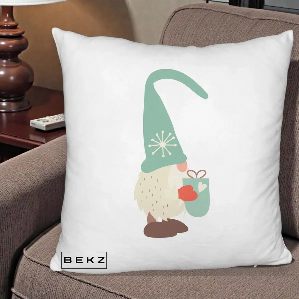 Perna Decorativa Gnom Nordic cu Cana Calda Menta, 40x40 cm, Alb Pufos, Husa Detasabila, Perna Inclusa, BEKZ®