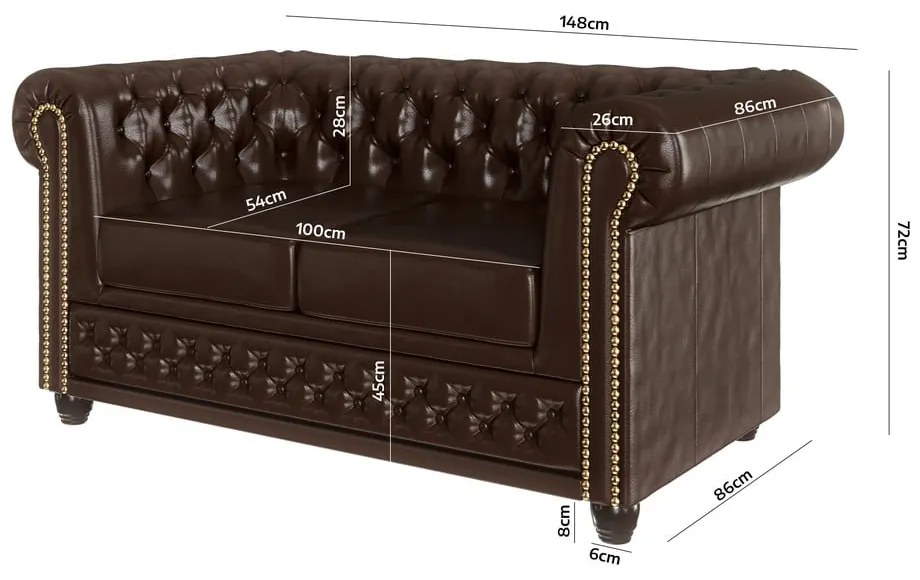 Canapea maro închis extensibilă cu tapițerie din imitație de piele 148 cm York – Ropez