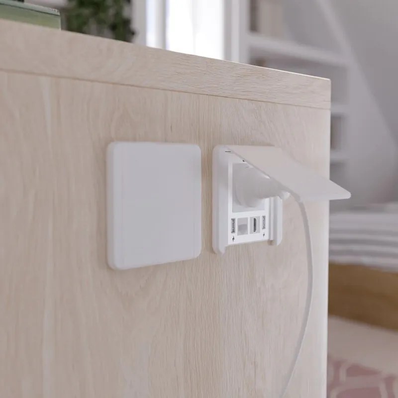 Priză încorporabilă în blat Flip GTV, 1 priză Schuko, 2 x USB A, HDMI, RJ45, alb, 92 x 98 mm L:92 mm; l:98 mm, Aluminiu/Plastic, Alb