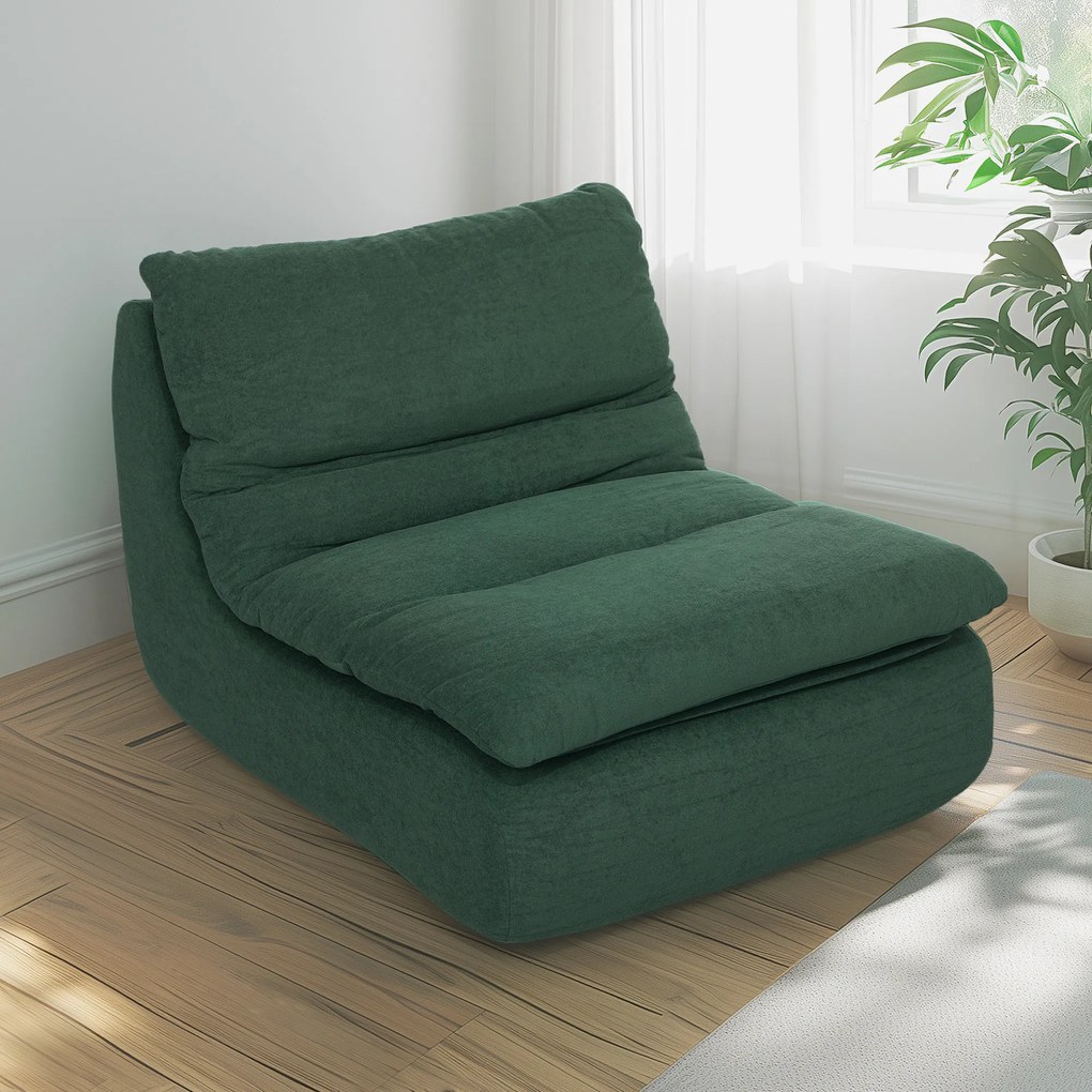 HOMCOM Scaun de Podea Modern și Capitonaț din Țesătură cu Aspect Catifelat Verde | Aosom Romania