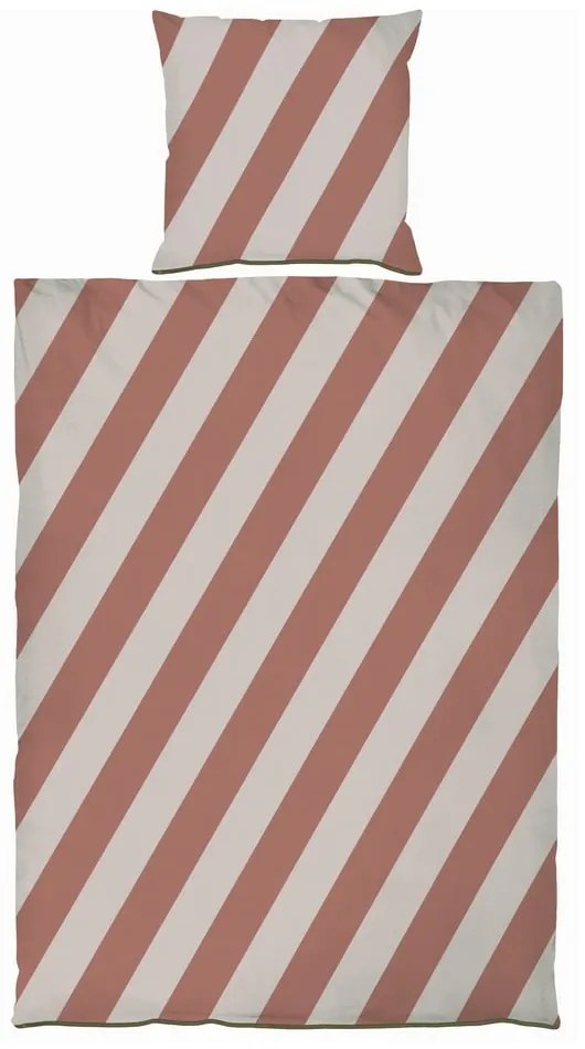 Lenjerie de pat cărămizie/bej din bumbac satinat pentru pat de o persoană 140x200 cm Diagonal – Mette Ditmer Denmark