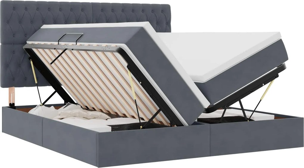 vidaXL Pat cu storage cu saltea Gri închis 180 x 200 cm Catifea