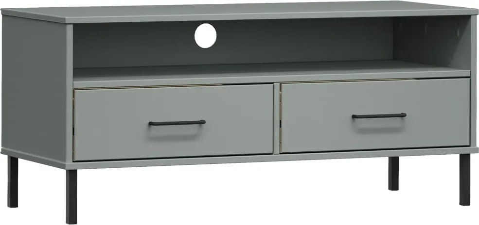 vidaXL Comodă TV cu picioare metalice „OSLO”, gri, lemn masiv pin