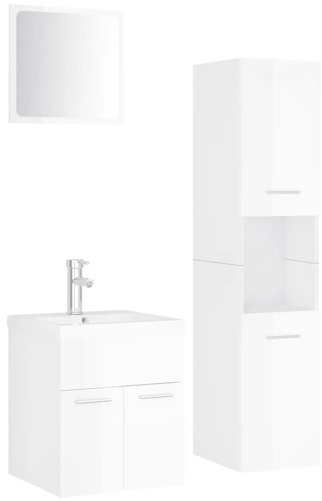 3071402 vidaXL Set mobilier de baie, alb extralucios, lemn prelucrat