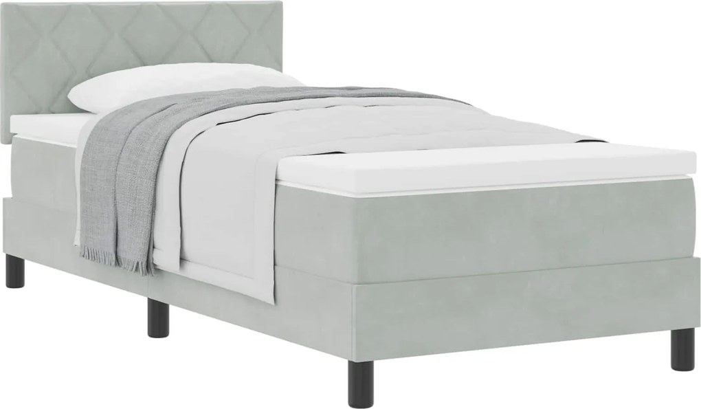 vidaXL Pat cu arcuri cu saltea Gri deschis 90 x 200 cm Catifea