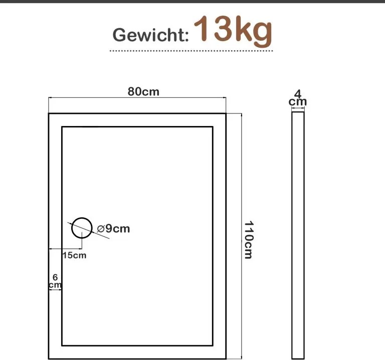 Aquamarin suport de duș dreptunghiular, 110 x 80 cm