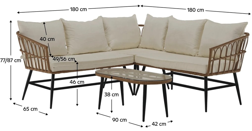 Set mobilier de grădină Arala (natural + bej + negru) (pentru 4 persoane). 1116234